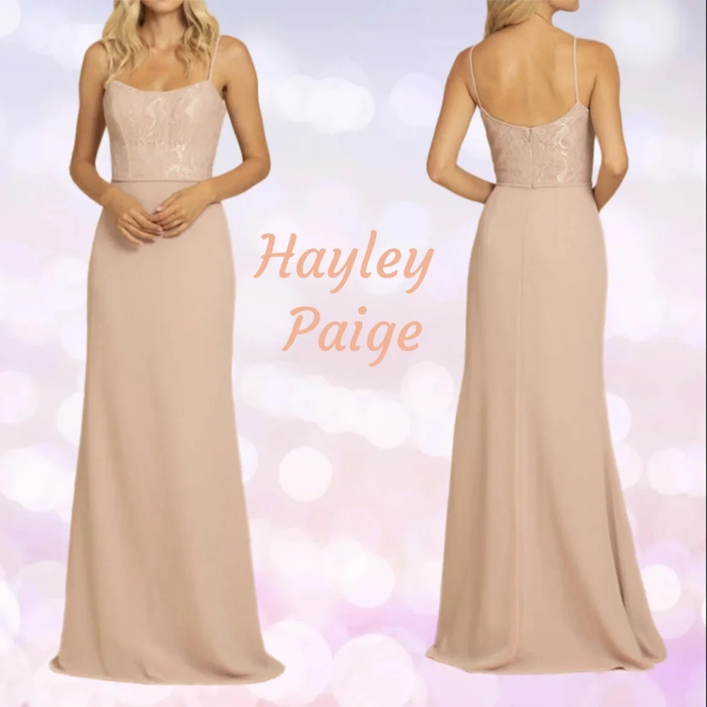 Hayley Paige Maxi Dress Womens Sz 14 Peach Pink Chiffon & Lace Bodice Formal